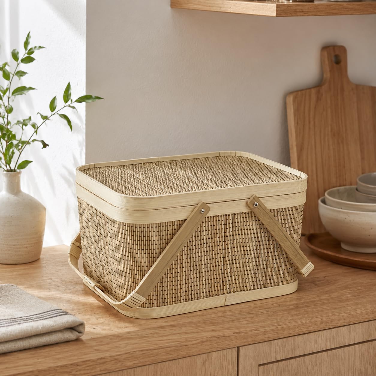 ピクニックバスケット かご 天然素材 収納 Amazon｜竹ピクニックバスケット picnic basket ナチュラル Mサイズ 竹